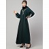 Embroidery abaya with balloon sleeves- Bottle Green